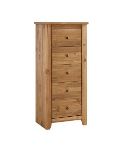 Havana Narrow Wooden Chest Of Drawers In Pine With 5 Drawers