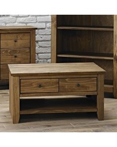 Havana Wooden Coffee Table In Pine With 2 Drawers And Shelf