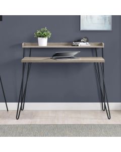 Haven Wooden Retro Laptop Desk With Riser In Distressed Grey Oak