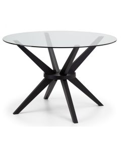 Hayden Round Clear Glass Dining Table With Black Wooden Legs