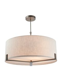 Hayfield 3 Lights Natural Linen Shade Ceiling Pendant Light In Brushed Bronze