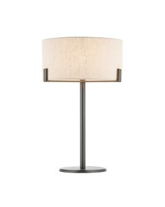 Hayfield Natural Linen Fabric Shade Table Lamp In Brushed Bronze