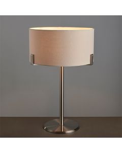 Hayfield Pale Grey Cylinder Shade Table Lamp In Nickel