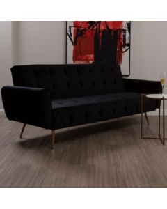 Hayton Velvet Upholstered Sofa Bed In Black With Metallic Gold Legs