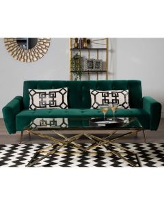 Hayton Velvet Upholstered Sofa Bed In Green With Metallic Gold Legs