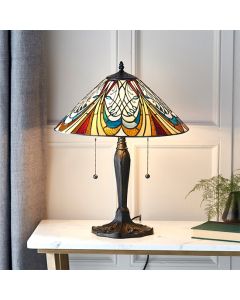 Hector Medium Tiffany Glass Table Lamp In Dark Bronze