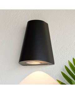 Helm LED Wall Light In Textured Black With Clear Glass Diffuser