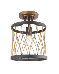 Heston Semi Flush Ceiling Light In Black And Rustic Bronze