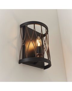 Heston Wall Light In Matt Black And Rustic Bronze