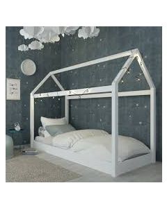 Hickory Wooden Single Bed In White With Home Shaped Frame