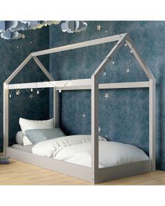 Hickory Wooden Single House Bed In Grey