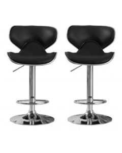 Hillside Black Faux Leather Bar Stools In Pair With Chrome Base