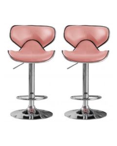 Hillside Pink Faux Leather Bar Stools In Pair With Chrome Base