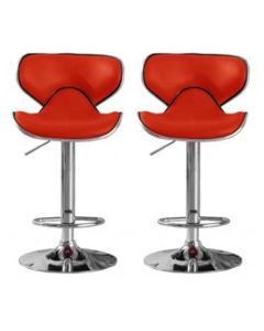 Hillside Red Faux Leather Bar Stools In Pair With Chrome Base