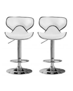 Hillside White Faux Leather Bar Stools In Pair With Chrome Base