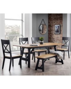 Hockley Dining Table In Black And Oak With Bench And 4 Chairs