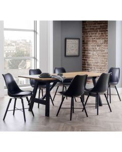 Hockley Wooden Dining Table In Oak And Black With 6 Kari Black Chairs