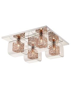 Holland 4 Clear Glass Shade Bulbs Flush Ceiling Light In Copper