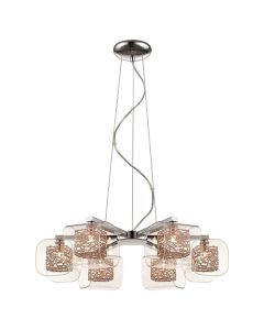 Holland 6 Clear Glass Shade Bulbs Decorative Ceiling Pendant Light In Copper