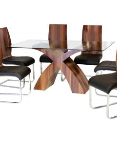 Holte Glass Dining Table With Walnut Wooden Legs