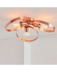 Hoop 3 Lights Semi Flush Ceiling Light In Brushed Copper