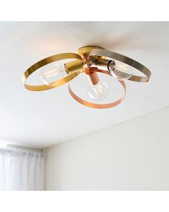 Hoop 3 Lights Semi Flush Ceiling Light In Mixed Brushed Brass