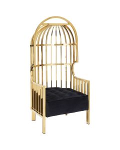 Horizon Stainelss Steel Dome Cage Chair In Gold With Black Velvet Seat