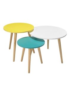 Hove Wooden Nest Of Tables In Oak With Pastel Tops