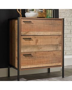 Hoxton Wooden Chest Of Drawers In Distressed Oak Effect With 3 Drawers