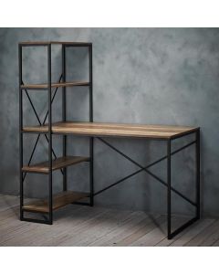 Hoxton Wooden Laptop Desk With Bookshelf In Distressed Oak Effect