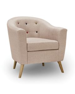 Hudson Buttoned Linen Fabric Armchair In Beige