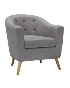 Hudson Buttoned Linen Fabric Armchair In Grey