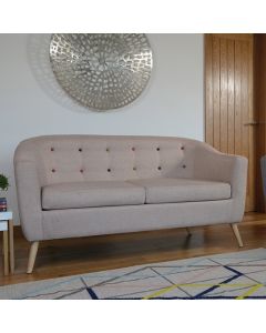 Hudson Linen Upholstered Buttoned 2 Seater Sofa In Beige