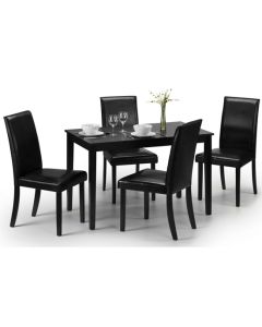 Hudson Wooden Dining Table In Black With 4 Black Faux Leather Chairs