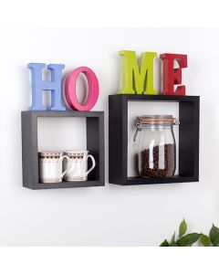 Hudson Wooden Set Of 2 Cubes Wall Shelf In Matt Black