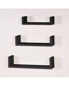 Hudson Wooden Set Of 3 Floating U Shape Wall Shelves In Matt Black