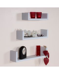 Hudson Wooden Set Of 3 Floating U Shape Wall Shelves In Matt White