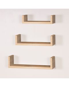 Hudson Wooden Set Of 3 Floating U Shape Wall Shelves In Oak Effect