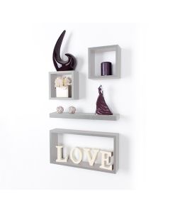 Hudson Wooden Set Of 4 Wall Shelves In Light Grey