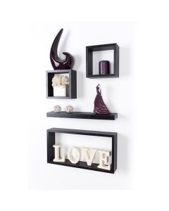 Hudson Wooden Set Of 4 Wall Shelves In Matt Black