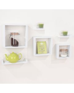 Hudson Wooden Set Of 6 Floating Wall Shelves In Matt White