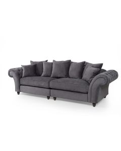 Huntley Fabric Sofa 3 Seater Sofa In Grey With Dark Brown Wooden Legs