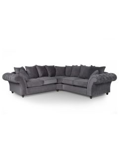 Huntley Fabric Corner Sofa In Grey With Dark Brown Wooden Legs