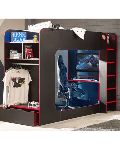 Impact Bunk Bed With Gaming Computer Desk In Black And Red