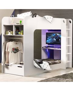 Impact Bunk Bed With Gaming Computer Desk In White