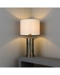 Indara Natural Linen Mix Fabric Table Lamp In Hammered Bronze