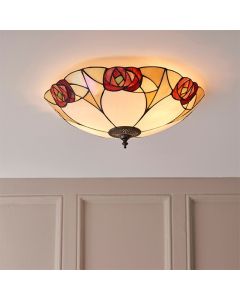 Ingram Large 2 Lights Tiffany Glass Flush Ceiling Light In Dark Bronze