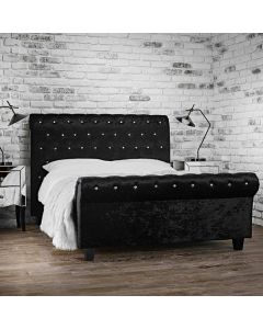 Isabella Velvet Upholstered Double Bed In Black