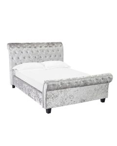 Isabella Velvet Upholstered King Size Bed In Silver