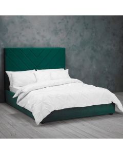 Islington Velvet Upholstered Double Bed In Green